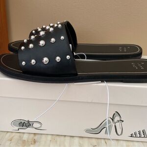 a new day NWT Black Slide Sandals with Silver Studs